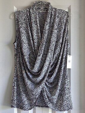 Chaus Sleeveless Black & White Geometric Blouse Women's Size L